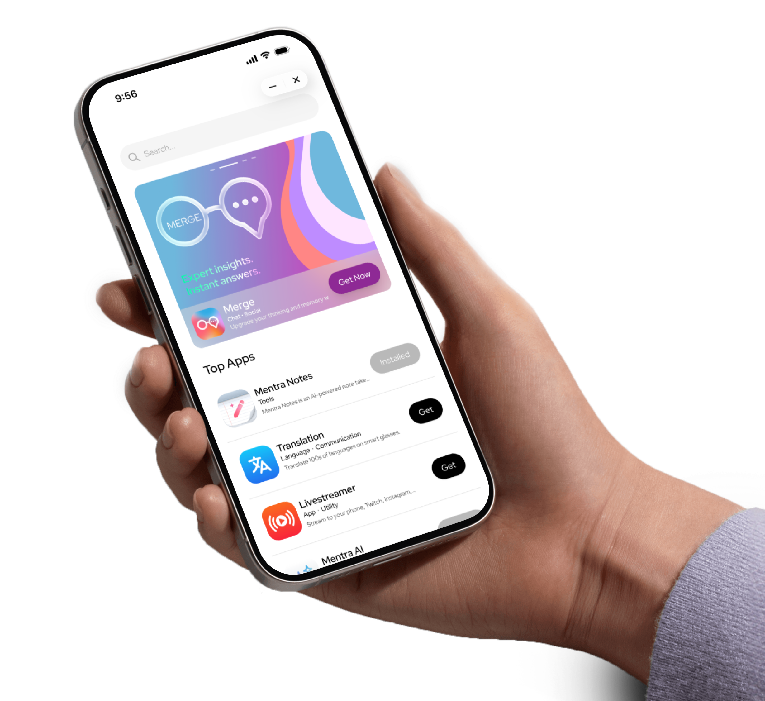 A smart glasses app in the MentraOS phone interface