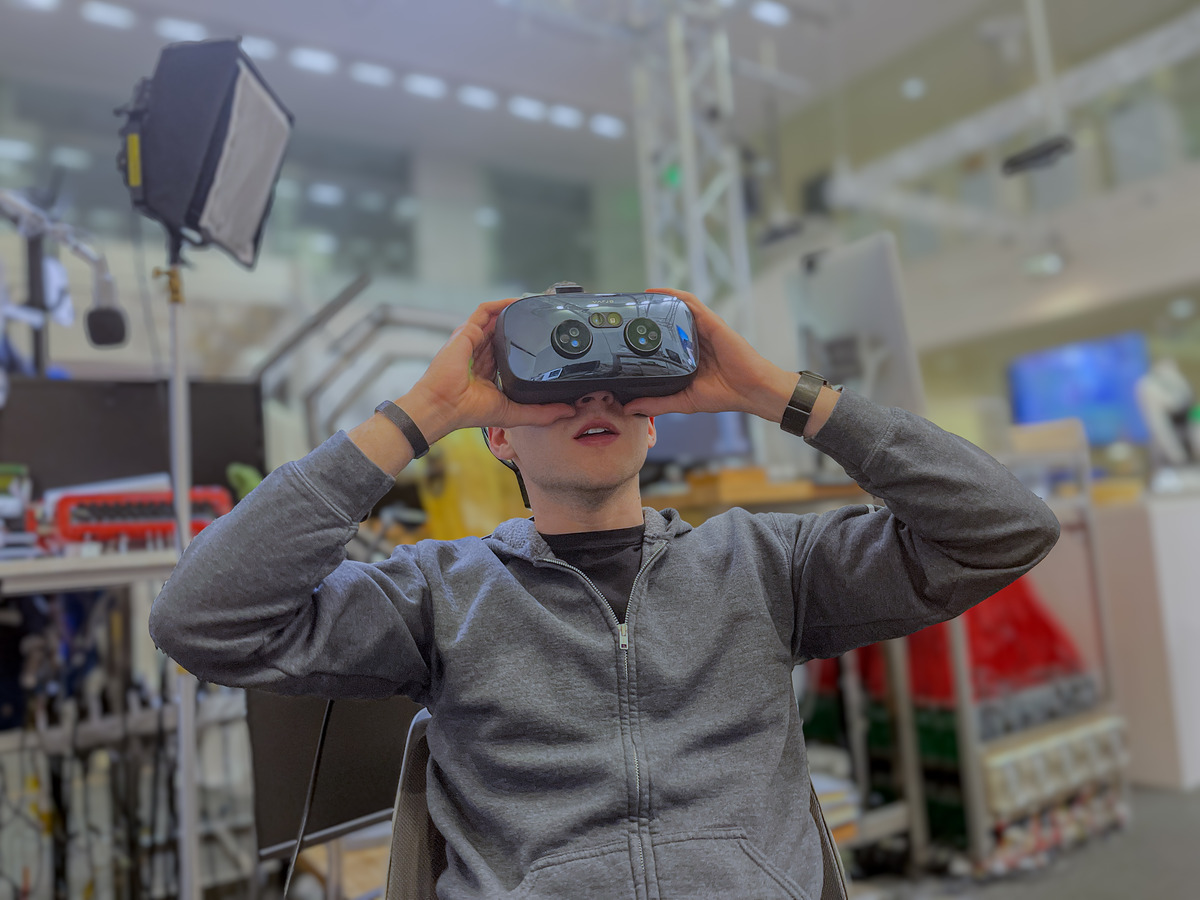 Testing the Prakash AR mixed reality headset in the lab